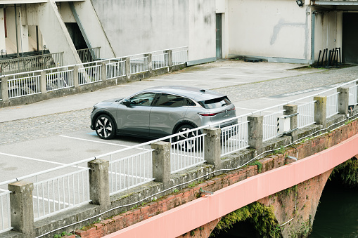 Toulouse, France - 27 March, 2024: A Renault Megane E-Tech electric car in a parking lot