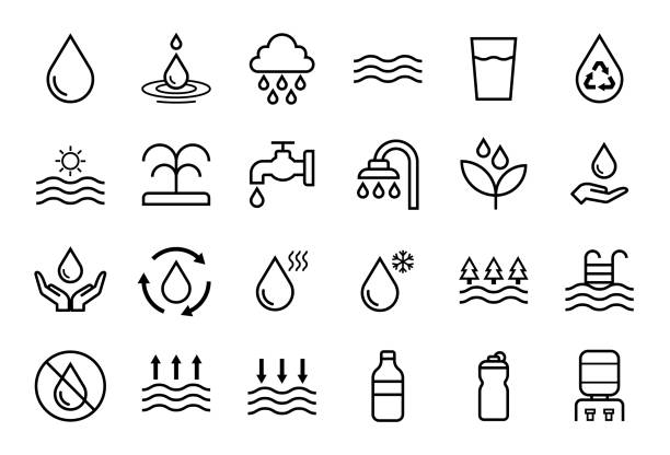 Water line icon set Set of water icon collection. fountain stock illustrations