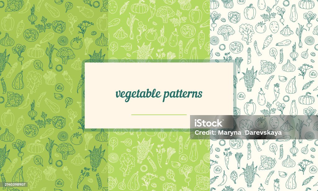 Vegitable Pattern Set Of 3 Vegetable Patterns Vector Background Packaging Textiles Stock ...