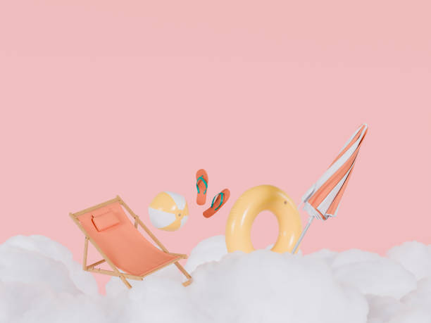 istock beach set on a cloud and pastel pink background 2140405931