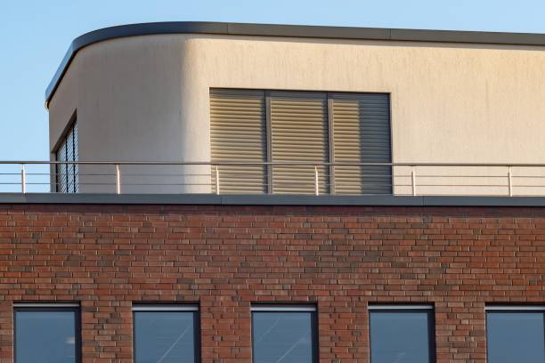 facade of an modern large house ,wall with windows
