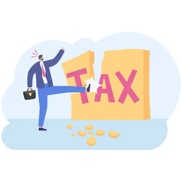 Vector illustration of Businessman breaking tax wall, illustration vector cartoon