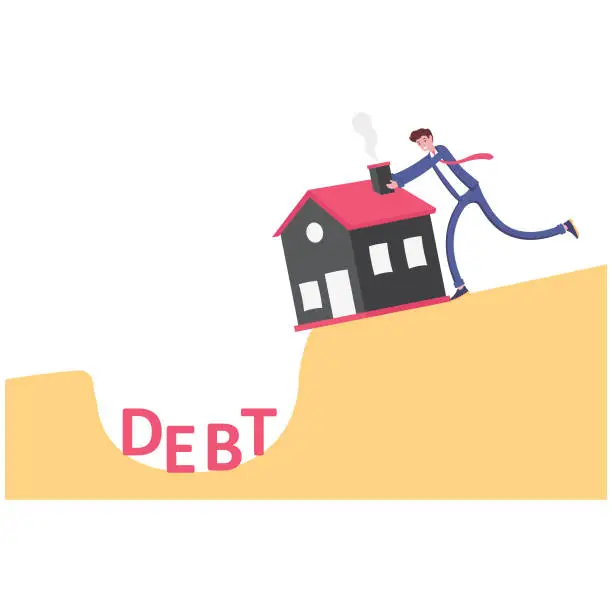 Vector illustration of Businessman pushing house from debt burden, illustration vector cartoon