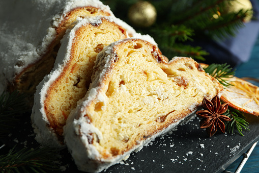 Concept of German dessert - Stollen, close up