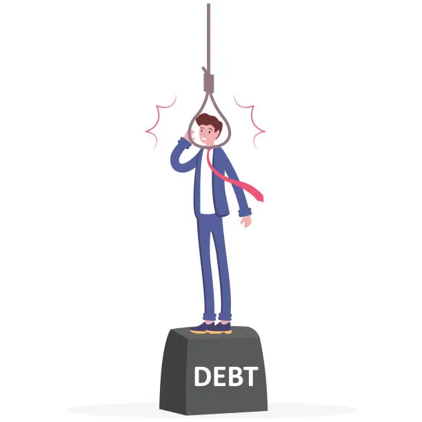 Vector illustration of Businessmen with rope of hanging because of debt problem, vector illustration cartoon