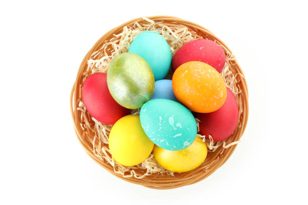 istock Concept of beautiful Easter eggs isolated on white background 2140563525