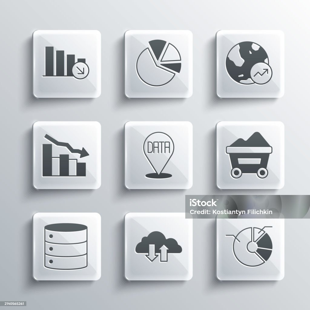 infographic, chart, decrease, graph, finance, down,... Set Cloud Download And Upload Pie Chart Infographic Coal Mine Trolley ...