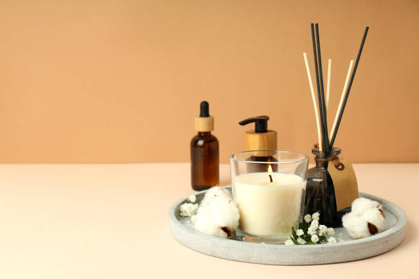 istock Cozy composition with scented candle for relaxation 2140567855