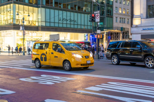 Free Stock Photo of Yellow taxis line busy New York City street ...