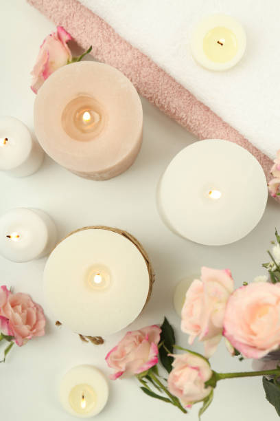 istock Cozy composition with scented candles for relaxation 2140577429