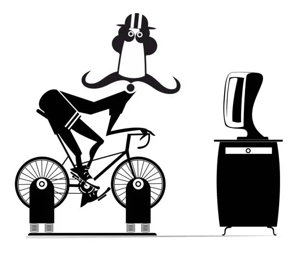 Vector illustration of Cyclist trains at home on the exercise bike