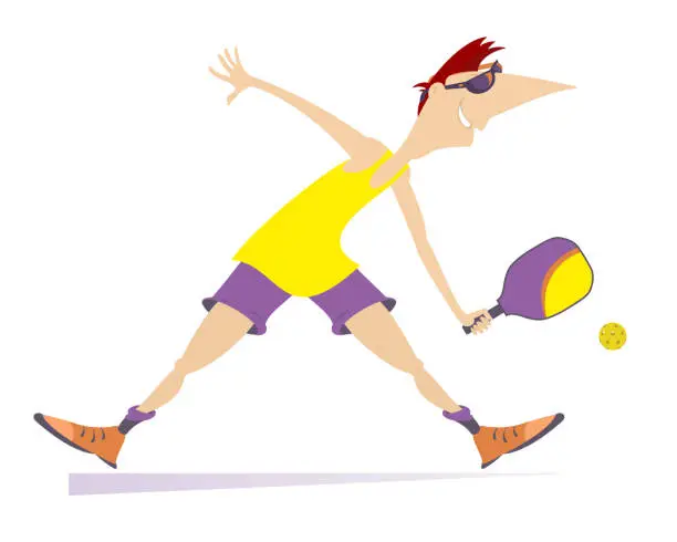 Vector illustration of Smiling young man playing picklball