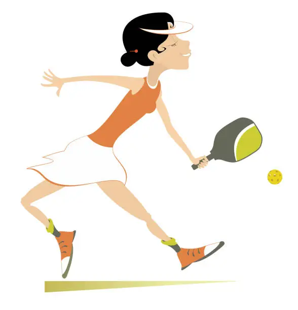 Vector illustration of Smiling young woman playing picklball