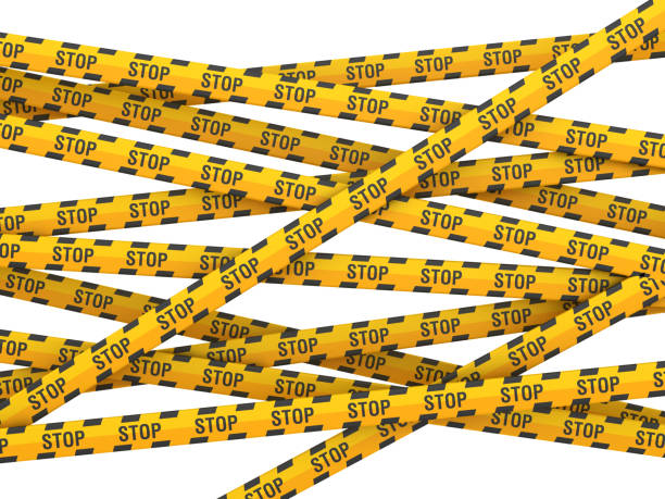 Cordon Tapes with STOP Word - White Background - 3D Rendering