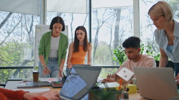 istock Team coworkers brainstorming office conference room. Colleagues sharing ideas 2140619026