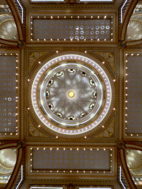 istock Low angle of a dome ceiling with a glass light fixture 2140619032