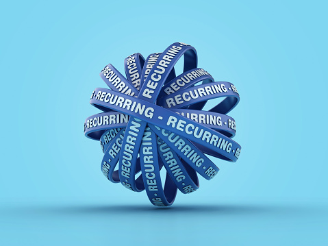 Circular Ribbons with RECURRING Word - Colored Background - 3D Rendering