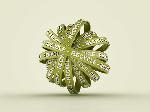 Circular Ribbons with RECYCLE Word - Colored Background - 3D Rendering