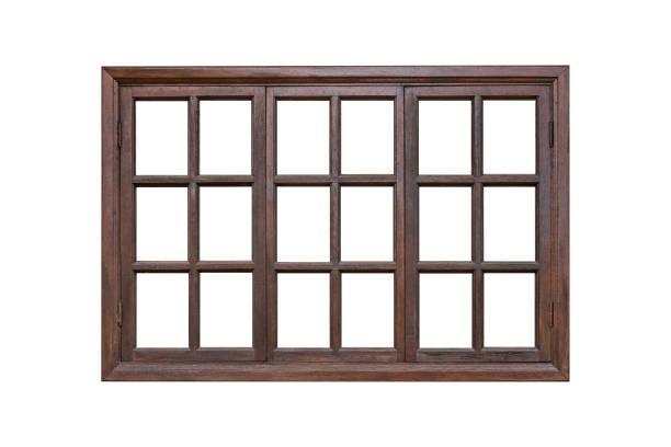 istock Triple wooden window isolated on white background 2140633515
