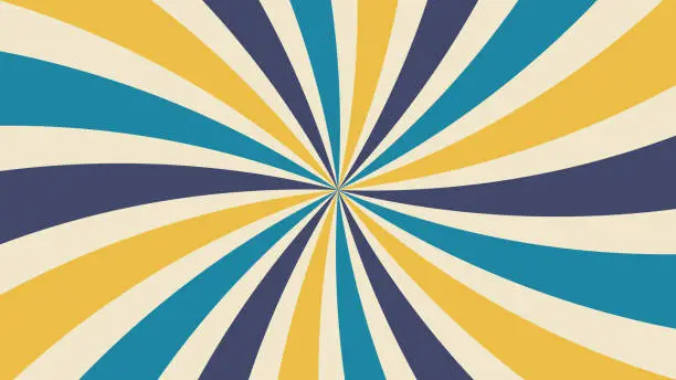 Vector illustration of Abstract background of sunburst groovy Wavy spiral line design in 1970s Hippie Retro style. Vector pattern ready to use for cloth, textile, wrap and other.