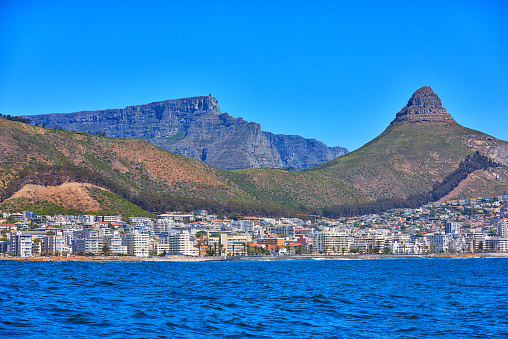 City scape of Cape Town taken from the ocean, Western Cape, South Africa.