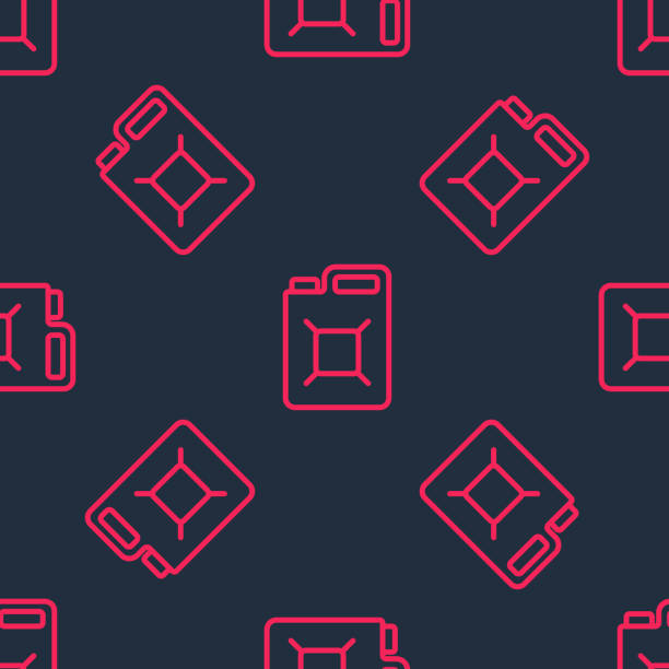 red line canister for gasoline icon isolated seamless pattern on black background. diesel gas icon. vector - gas can fossil fuel backgrounds gasoline点のイラスト素材／クリップアート素材／マンガ素材／アイコン素材