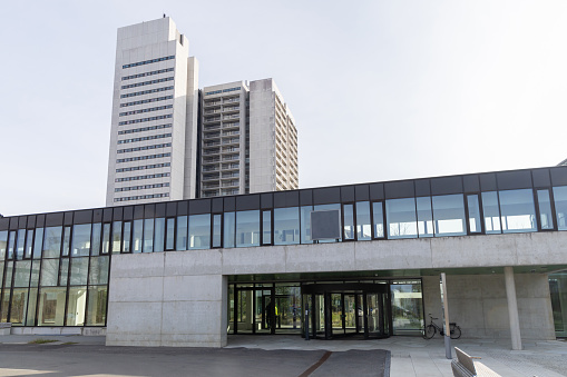 Modern hospital building in Herlev, Denmark. Healthcare concept. Herlev, Denmark - April 1, 2024