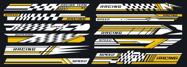Vector illustration of Motorsports racing set labels colorful