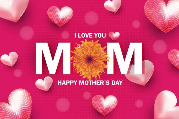 Vector illustration of Happy Mother's day greeting card with pink heart