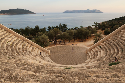 The ancient antiphellos theater in the coastal town of Kas, Turkey 2022