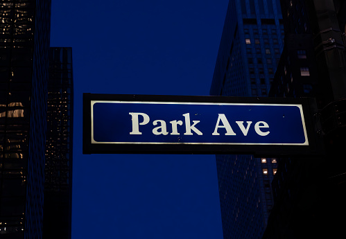 The Park Avenue road sign in Manhattan, New York