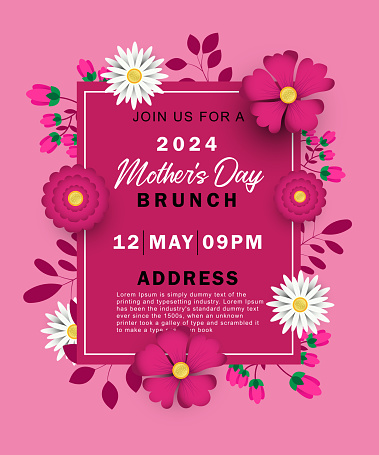 Mother's day invitation party poster template with flowers and leaf