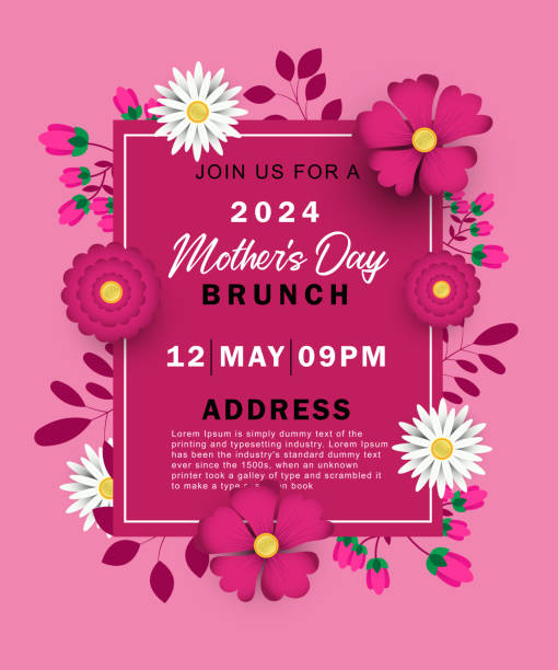 Mother's day invitation party poster template with flowers and leaf vector art illustration