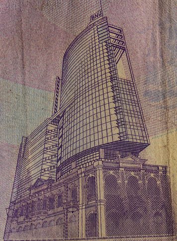 National Overseas Bank (or Banco Nacional Ultramarino, BNU) building on 20 macanese patacas banknote