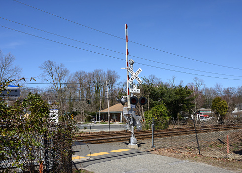 Long Island Rail Road (LIRR). Crossing Rail Road in Stony Brook, NY