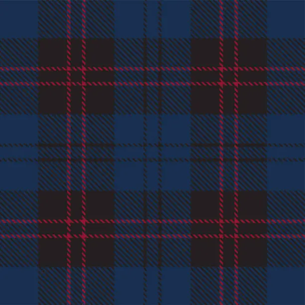 Vector illustration of Dark Blue And Red Scottish Tartan Plaid Pattern Fabric Swatch