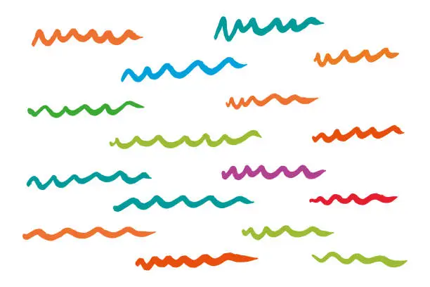 Vector illustration of Colorful Wavy Lines Hand-drawn Set