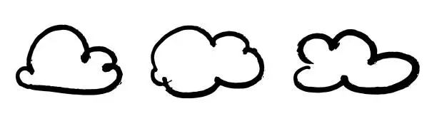 Vector illustration of Black Ink Cloud Sketches on White Background