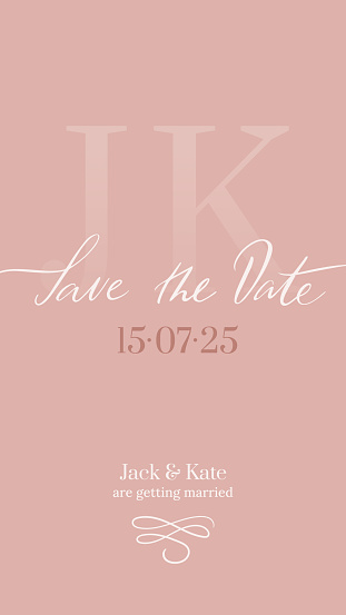 Save the date. Wedding invitation with a calligraphy inscription on cover. Social Media, mobile, phone design template with the names. Vector file.