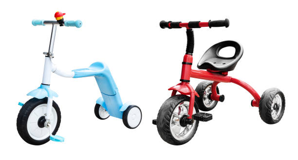 istock Blue and red three wheel bicycle isolated on white background with clipping path 2140858800