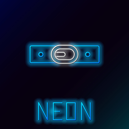 Glowing neon line Leather belt with buttoned steel buckle icon isolated on black background. Colorful outline concept. Vector.