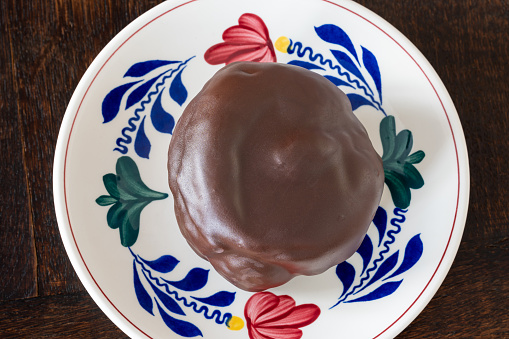 Top down view of delicious dutch pastry known as bossche bol
