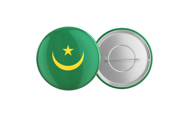 3d Render Mauritania Flag Badge Pin Mocap, Front Back Clipping Path, It can be used for concepts such as Policy, Presentation, Election.