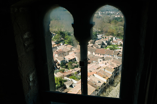Rooftops of the medieval town of Carcassonne as seen from a window