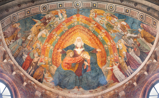 Milan - The fresco of Coronation of Virgin Mari in the apse of Basilica di San Simpliciano by  Ambrogio da Fossano detto il Bergognone (1453 – 1523).