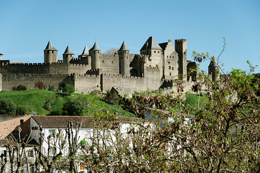 The chateau comtal in the medieval city of Carcassonne in southern france.