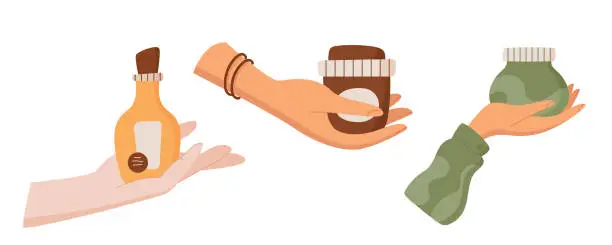 Vector illustration of Isolated organic skincare product in hand set.