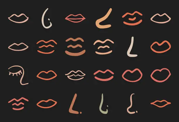 Vector illustration of Trendy boho minimal nose and lips symbol design.