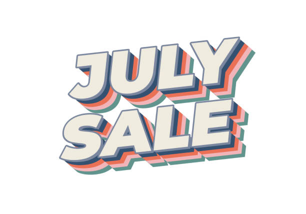 illustrazioni stock, clip art, cartoni animati e icone di tendenza di july sale. text effect in 3 dimension style and eye catching colors - fourth dimension immagine