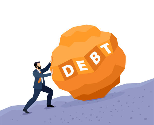 ilustrações de stock, clip art, desenhos animados e ícones de businessman pushing a large stone uphill, symbolizing debts. concept of business crises, hardship, and burdens. - determination rock climbing persistence effort